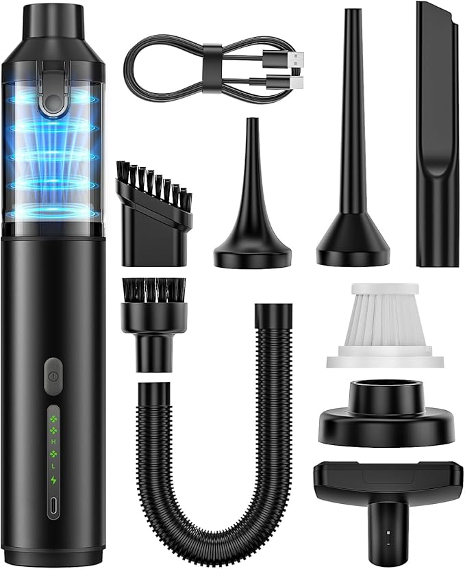 Car Vacuum Portable Cordless Handheld Vacuum Cleaner 4-in-1 Mini Cordless Vacuum with 2 Suction Modes and 16800pa Suction Pow