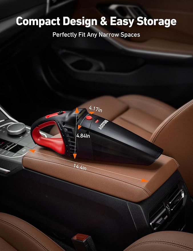 AstroAI Handheld Car Vacuum Cordless with Accessories, Portable Vacuum Cleaner with 12V DC Power, LED Light, Brush, Extended 