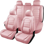 Pink Car Seat Covers Full Set, Universal Faux Leather Seat Covers for Cars 5 Seats, Waterproof Leather Car Seat Covers, Comfo