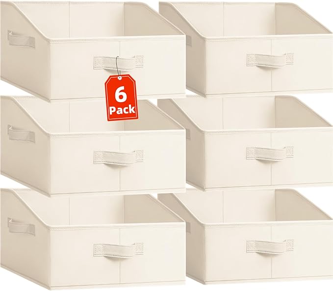 Criusia Closet Organizers Bins 6 Pack - Large Closet Shelf Organizer with Handles - Fabric Trapezoid Home Organization and St