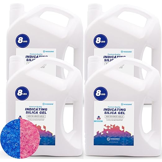 [Net Weight 32LBS] Blue Indicating Silica Gel Beads Desiccants - Rechargeable Desiccant Beads Silica Beads (Blue to Pink, 4 P