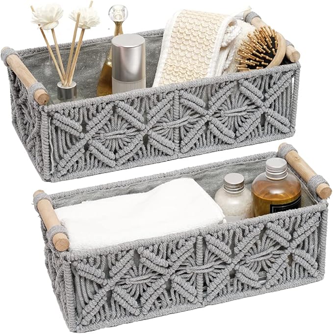 Macrame Storage Basket Boho Decor Baskets for Organizing Woven Decorative for Countertop Toilet Paper Basket for Tank Top for