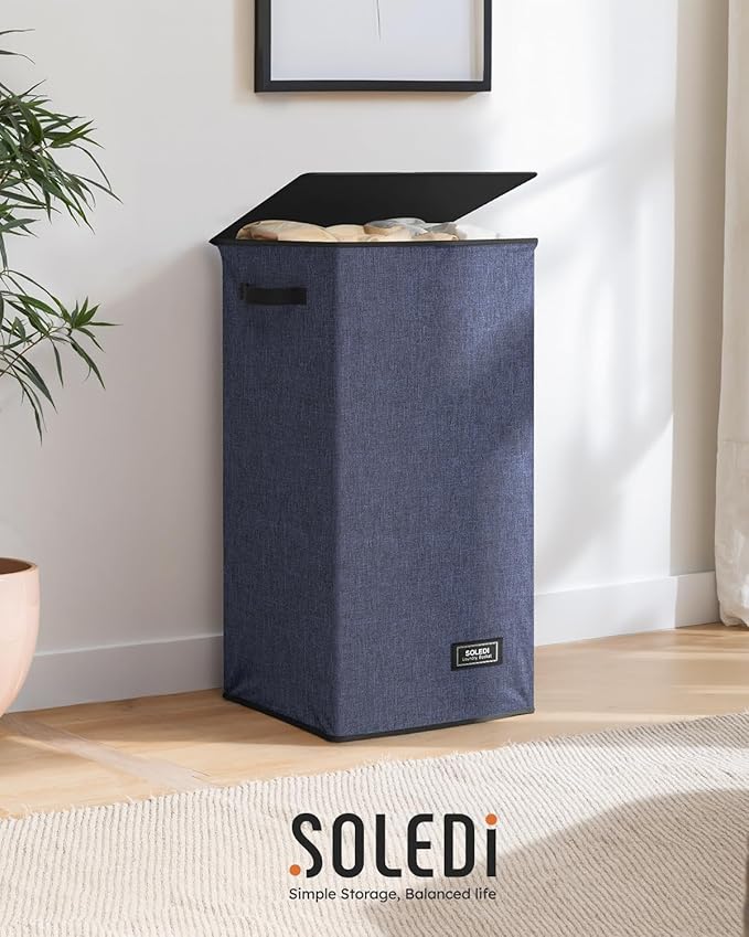 SOLEDI Laundry Hamper with Lid 100L Large & Tall Collapsible Laundry Basket, Clothes Hamper with Bag Removable Easy to Carry,