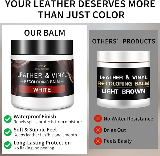 Leather Recoloring Balm and Scratch Repair Kit, White Leather Restorer for Couches, Furniture, Car Seats, Leather Paint & Sta