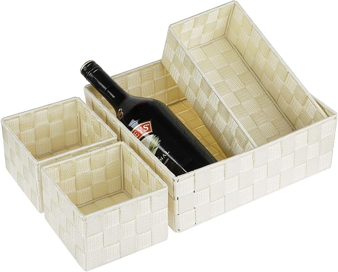 Posprica Woven Storage Baskets for Organizing, Small Black Baskets Cube Bin Container Tote Organizer Divider for Drawer, Clos