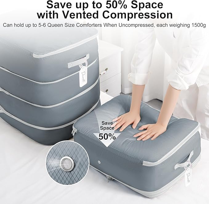 Comforter Storage Bag - 130L Large Capacity Blanket Storage Bags 4-Layer Ultra Space Saving Self Compression Organizer, Washa
