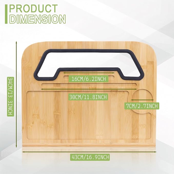 Bamboo Steering Wheel Tray,Double Sided Car Steering Wheel Tray with Silicone Protective Ring, Universal Laptop Desk for Eating,Reading,Writing,Natural Wood Snack & Writing Table