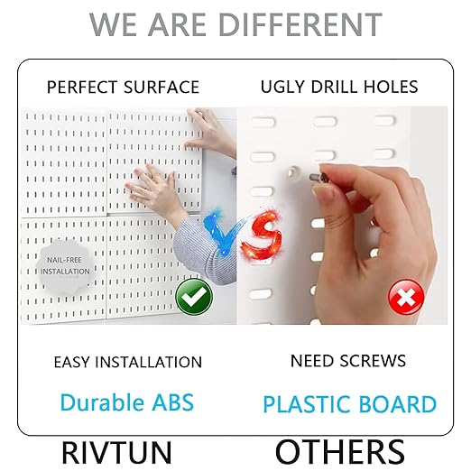 Pegboard Combination Kit for Wall Organizer, Wall Mounted Peg Board Kits for Kitchen, Bedroom, Office, &Bathroom, 4 Pieces Wh