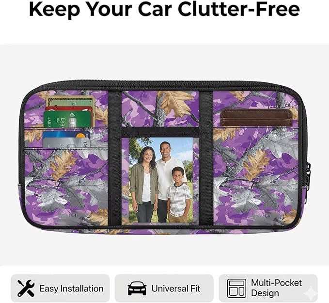 Sun Visor Organizer for Trucks,Purple Branch Scratch-Resistant Car Accessories with Zipper Visor Storage Pouch Tactical Panel Universal Fit for SUV Pickup