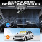 Custom Fit Civic Windshield Sunshade for 2012 2013 2014 2015 Honda Civic Accessories Front Window Shades Cover for Windshield Sun Visor Screen Protector 210T Reflective Blocks UV Rays Heat Keep Cool