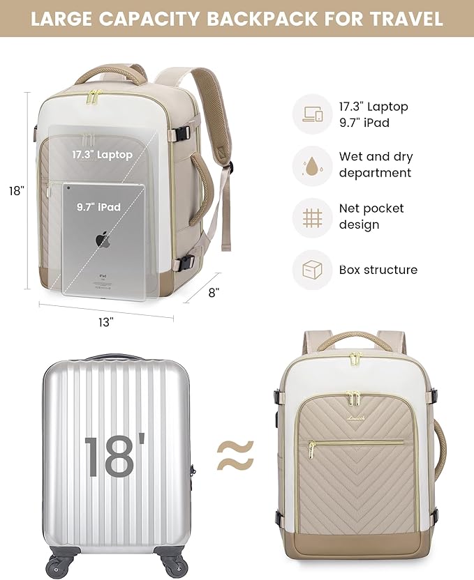 LOVEVOOK Large Travel Backpack for Women, TSA Carry on Backpack for Airplanes, 40L Personal Item Travel Bag for Women fits 17