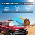 Sun Shade for Chevy Chevrolet Silverado 1500 1999-2006 Sunshade Windshield Cover, 4-Layers Sun Shield 250T Silver Sun Visor Foldable Front Window Shade Blocks UV Rays Car Accessories