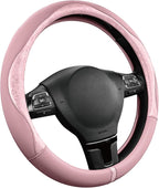 PIC AUTO Steering Wheel Cover, Pink Patterned Leather Patchwork Design, Universal Fit 14.5"–15.5", Anti-Slip, Odor-Free, Soft