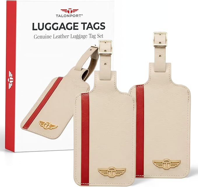 Genuine Leather Luggage Tag with Privacy Flap Set for Men Women Travel Easy with Suitcase Tags Identifiers (Nude, 2 Pack)