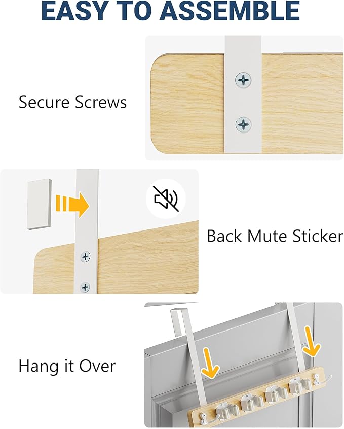 Lorbro Broom Holder Door Mount, Over the Door Broom and Mop Holder with 2 Over Door Hooks, Wood Broom Hanger, Tool Rack Organ