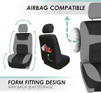 FH Group Universal Fit Gray Black Automotive Seat Covers Combo Set with Steering Wheel Cover and Seat Belt Pad fits Most Cars