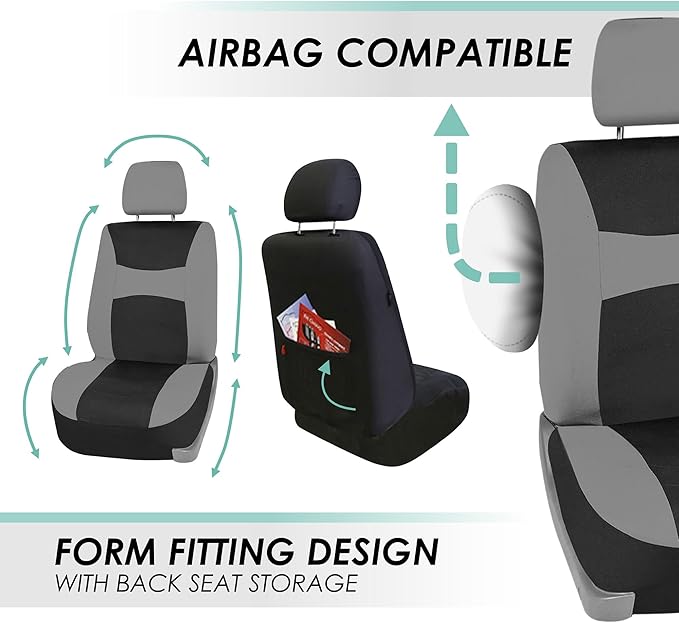 FH Group Car Seat Covers Full Set Cloth - Universal Fit, Automotive Seat Covers,Low Back Front Seat Covers,Airbag Compatible,