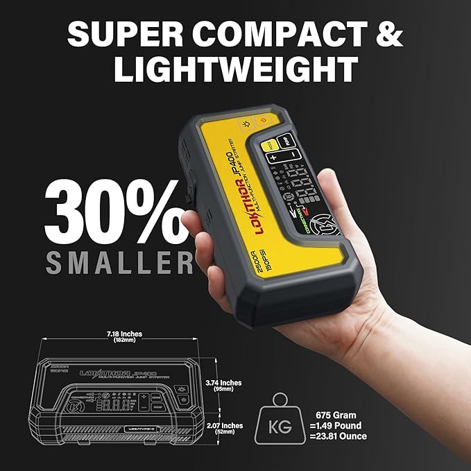 LOKITHOR JP400 Jump Starter with Air Compressor, 2500A 12V Portable Car Battery Booster Pack (8.5L Gas/6.5L Diesel) with