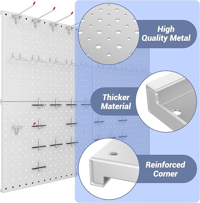 WALMANN 4-Pack 12"x16" Metal Pegboard Panels for Garage, Tool Organizer Pegboard for Pegboard Hooks - Compatible with 1/8" & 