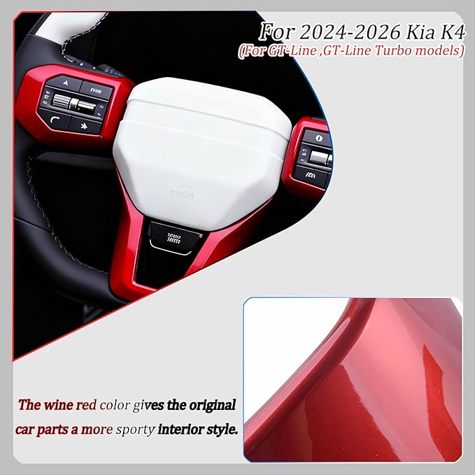 Steering Wheel Button Cover, for Kia K4 2024 2025 2026,Steering Wheel Button Panel Protection Frame Molding Trim - Wine Red(for GT-Line,GT-Line Turbo Model)