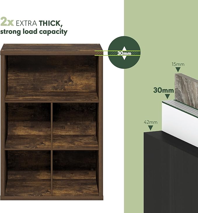 Furinno Cubicle Book Shelf, 5-Cube Bookshelf, Extra Thick Frame Cube Storage Organizer Bookcase with Closed Back, 15.3 x 29.9