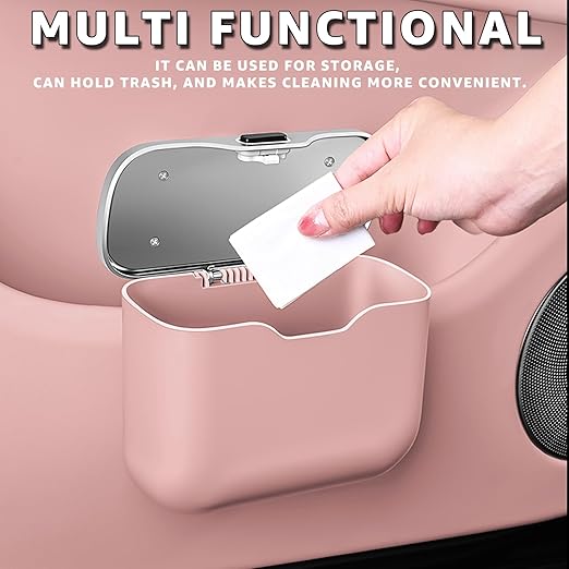 HOLDCY Car Trash Can, Waterproof Multi‑Functional Auto Trash Bin for Door/Console/Seat Back, Universal Vehicle Garbage Can for Car/Truck/SUV Drivers (Pink)