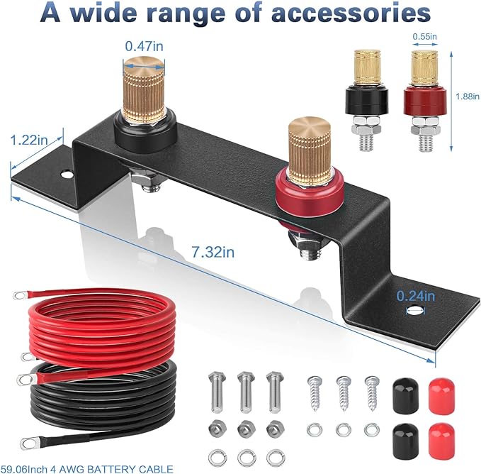 Battery Jump Post Kit with 𝟱𝟵 𝗶𝗻𝗰𝗵 Cable and Metal Insulation Mounting Bracket,Outdoor Heavy Duty Remote Battery Charging Posts Battery Terminals Relocation Kit (Battery Jump Post Kit)