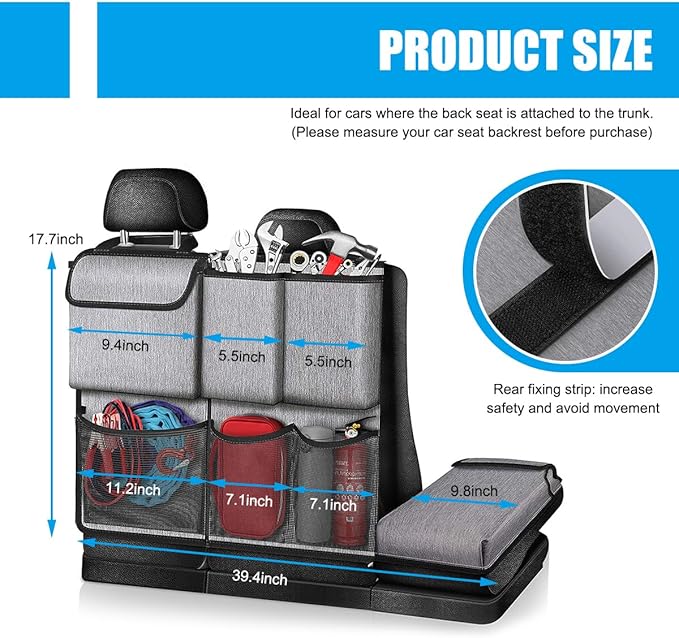 Hanging Car Trunk Organizer, Detachable Seat Back Storage Bag with Lids & 7 Large Pockets, Waterproof Space Saving Cargo