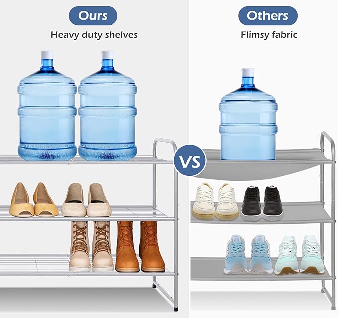 KEETDY 3-Tier Long Shoe Rack for Closet Metal Shoe Organizer for Entryway, Wide Stackable Shoe Storage Shelf with Sturdy Wire