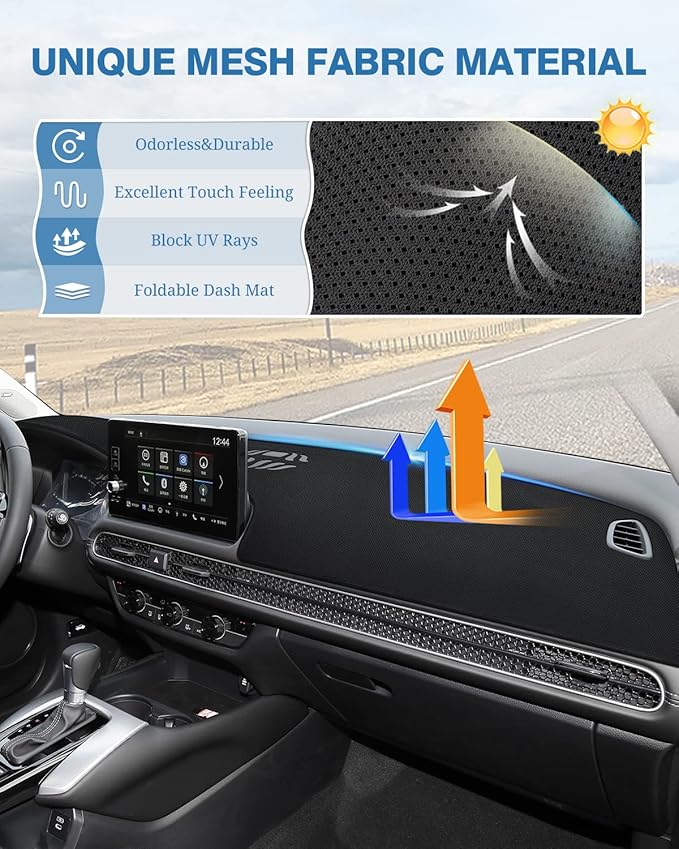 FIILINES Dash Cover for Honda HR-V 2023-2026 HRV, Dashboard Mat HRV Accessories Mesh Dash Mat Sunshade Nonslip Protector No G