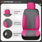 Coverado Car Seat Covers Full Set, Leather Seat Covers, Rose Automotive Protectors 5-Seat, Luxury Universal Fit Seat Covers f