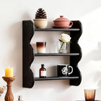Solid Wood Wall Shelf 3-Tier,Black Wall Shelf, Rustic Floating Shelves Wall Mounted Storage Rack,Vintage Wall Shelves Wall Mo