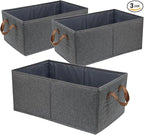 Fordonral Pack of 3 Large Capacity Storage Bins Closet Organizer System, Sturdy Foldable Storage Boxes for Organizing Clothin