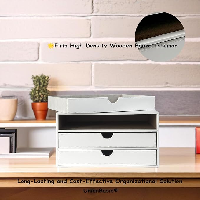 UnionBasic Document Organizer, 3-Drawer File Cabinet Document Storage Box, Office Desktop Filing Organizer, White