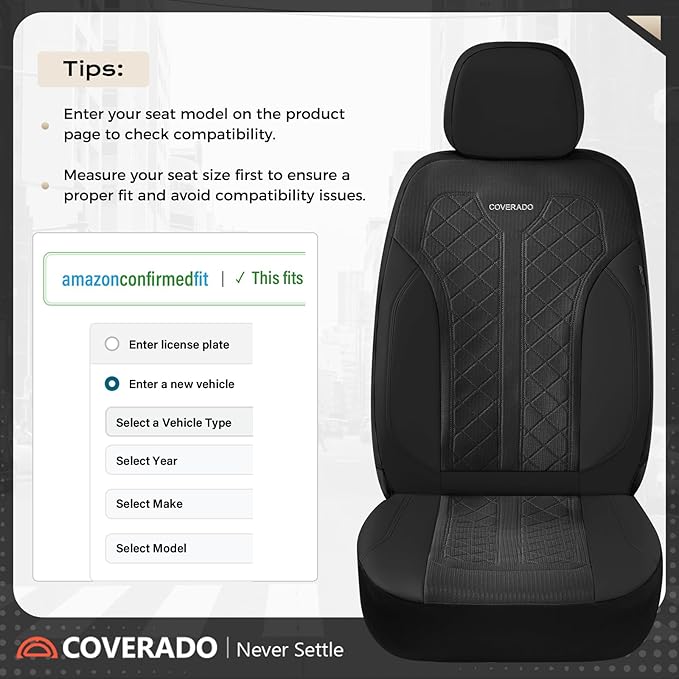 Coverado Black Front Seat Covers, Automotive Seat Covers 2 Seats, Mesh Car Protectors 2-Pack, Auto Seat Covers Spill-Proof De