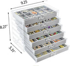 Watpot Acrylic Jewelry Box with 6 Drawers, Clear Earring Storage Organizer Display Case for Women Girls, Gray