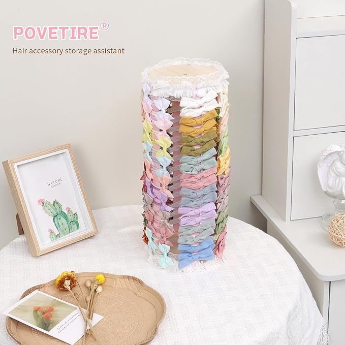 POVETIRE Bow Holder for Girls Hair Bows,Pink Hair Bow Organizer, Hair Clips Stand Hair Accessories Rack Display Decors Baby N