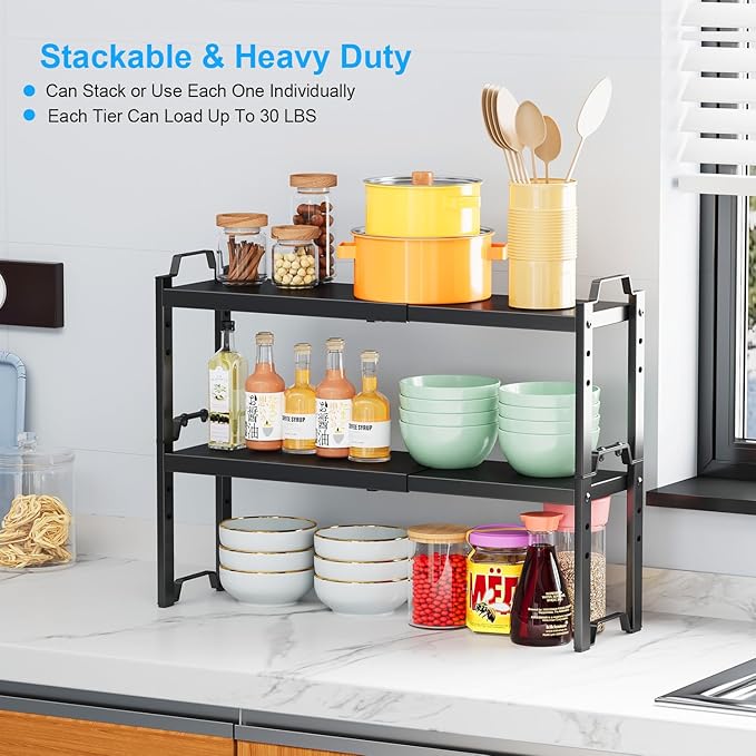 Narrow Expandable Cabinet Shelf Organizer 5.51" Width, Kitchen Counter Storage Shelves Spice Racks, Small Cupboard Countertop