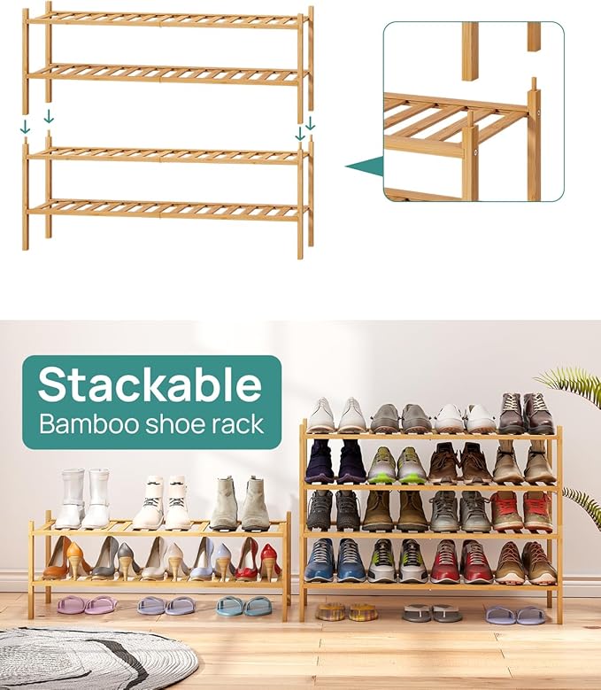 viewcare Shoe Rack, 4-Tier Long Shoe Rack for Entryway, Bamboo Wood Shoe Shelf for Closet & Hallway, Long 33IN | Beautiful | 