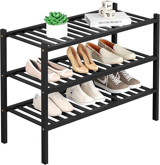 ROMGUAR CRAFT 3 Tier Bamboo Shoe Rack for Closet Free Standing Wood Shoe Shelf Storage Organizer for Entryway Small Space Sta