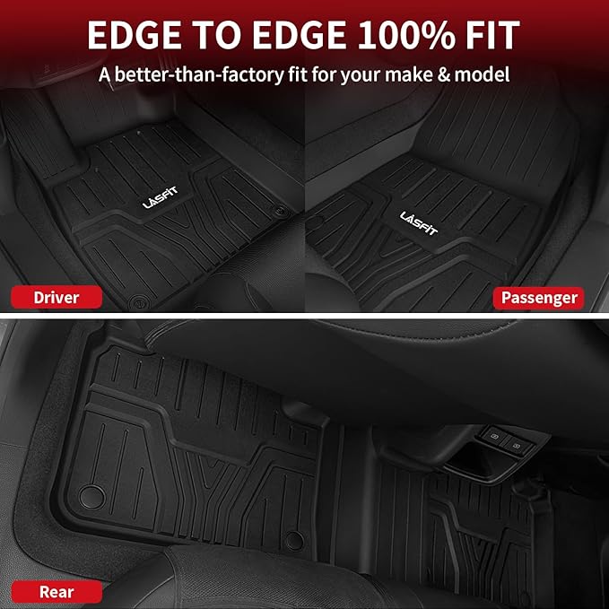 LASFIT Floor Mats for Honda Pilot 2023 2024 2025 2026 (7&8 Seats), All Weather Custom Fit TPE Odorless Anti-Slip Floor Liner 1st & 2nd & 3rd Row, Black