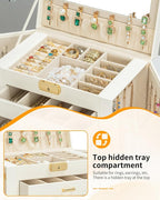 AKOZLIN Large 4-Tier Jewelry Box Leather Jewelry Storage Organizer with 3 Drawers Lockable for Women Girls Ring Necklace Earr