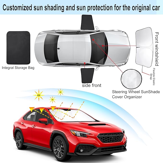 3PCS Car Window Shades Front Windshield Sun Shade Foldable Window Shade Custom Fit for 2023-2026 Subaru Impreza WRX Sedan Hatchback WRX STI Anti-UV Rays Block Heat