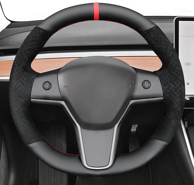 MEWANT Hand Stitched Steering Wheel Cover for Tesla Model 3 2017-2023 / Model Y 2020-2023 for Tesla Model 3/Y Accessories