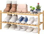 viewcare 2-Tier Bamboo Shoe Rack for Entryway, Bamboo Wood Shoe Organizer for Hallway Closet, Free Standing Shoe Racks for In