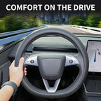 Nappa Leather Steering Wheel Cover Compatible with Tesla Model 3/Y 2016-2025 2026 Juniper/Highland, Non-Slip Breathable Model 3/Y Steering Wheel Protector, Black