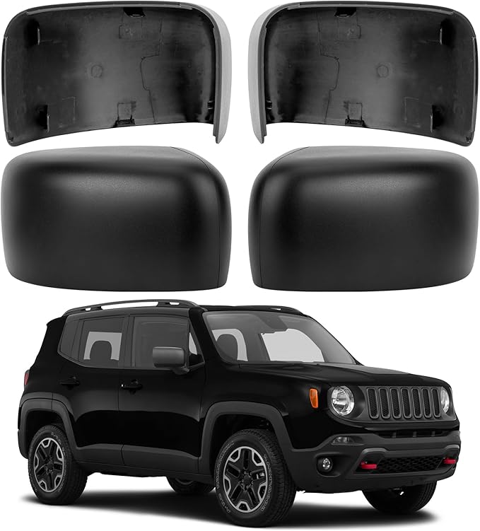 Driver & Passenger Side Mirror Cover Replacement for Jeep Renegade 2015 2016 2017 2018 2019 - Left & Right Side Mirror Covers, Rear View Mirror Cap Accessories Textured, Without Lamp