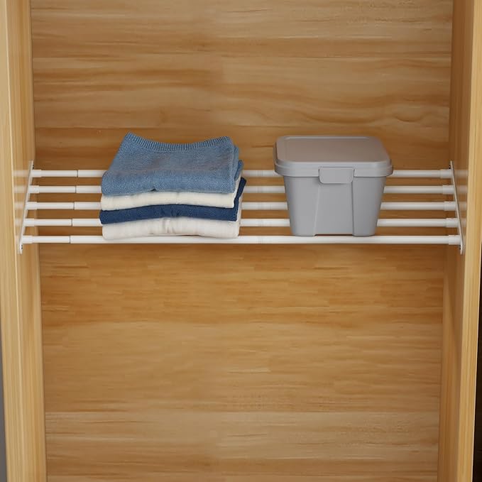 FIRJOY Expandable Wall-Mounted Closet Shelf Organizer, Adjustable Storage Rack, Heavy Duty (White, 31.5" - 42")