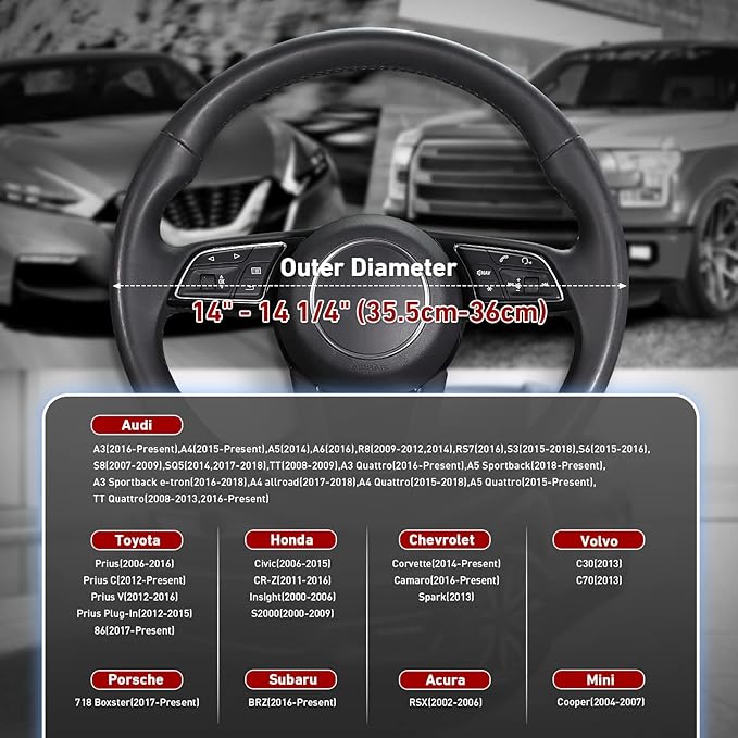 SEG Direct Steering Wheel Cover 14-14.25 inch (35.5-36 cm) Small Size, Microfiber Leather, Non-Slip Comfortable Grip, Fits Ca