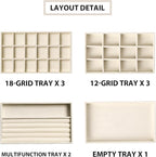 Frebeauty Jewelry Organizer Tray,Stackable Velvet Jewelry Trays,Drawer Inserts Earring Organizer For Women Jewelry Storage Di